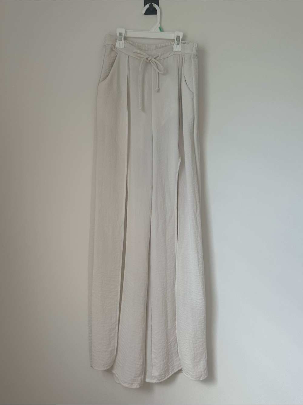 Wide-Leg Drawstring Pants With Open Slit in Front